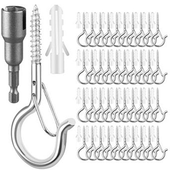48 Q-Hanger Hooks Screw Safety Buckle Cup Eye Hook Hanging Plants Wind Chimes Wall Ceiling Wing Nut