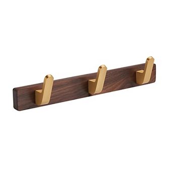 Wall Mounted Coat Rack Walnut Wood Rail 3 Hooks Entryway Organizer for Hat Bag Towel Key