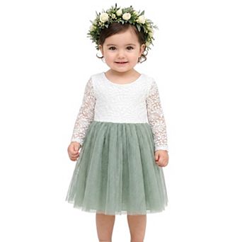 2Bunnies Baby & Toddler Girls’ Peony Lace Long Sleeve Tulle Knee Dress