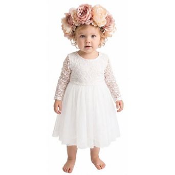2Bunnies Baby & Toddler Girls’ Peony Lace Long Sleeve Tulle Knee Dress
