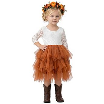 2Bunnies Baby & Toddler Girls’ Peony Lace Long Sleeve Tulle Knee Dress
