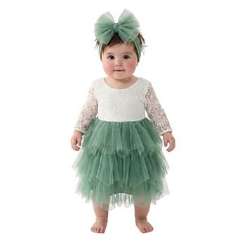 2Bunnies Baby & Toddler Girls’ Peony Lace Long Sleeve Tulle Knee Dress