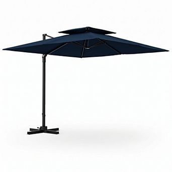 9.5ft Cantilever Patio Umbrella 360° Rotatable Double Canopy Navy With Tilt