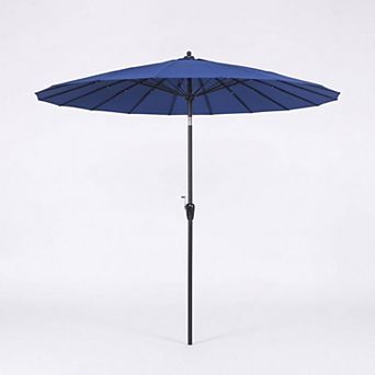 9ft Round Offset Patio Umbrella 18 Fiberglass Ribs Navy With Easy Tilt Adjustment