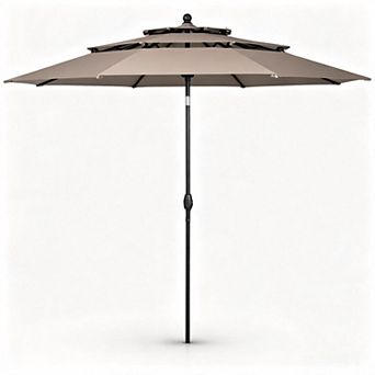 10ft 3 tier Aluminum Double Vented Patio Umbrella No Base Navy For Patio Backyard Garden