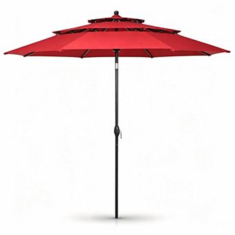 10ft 3 tier Aluminum Double Vented Patio Umbrella No Base Navy For Patio Backyard Garden