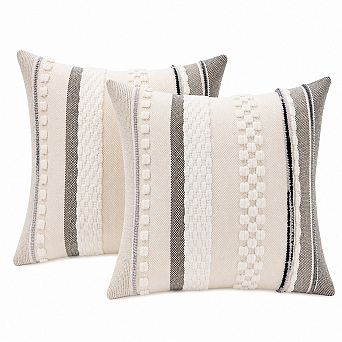 Chenille Linen Throw Pillow Covers Set of 2 Farmhouse Decorative Accent Cases