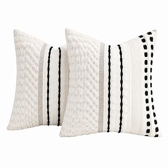 Boho Chenille Tufted Striped Throw Pillow Covers Set of 2 Farmhouse Decor