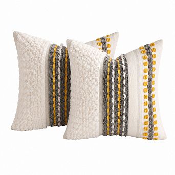 Boho Chenille Tufted Striped Throw Pillow Covers Set of 2 Farmhouse Decor