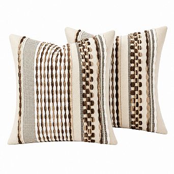 Boho Chenille Throw Pillow Covers Set of 2 Farmhouse Neutral Home Decor