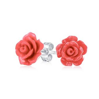 Resin Rose Flower Stud Earrings Silver Plated Lightweight Elegant Jewelry