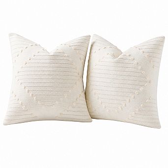 Boho Farmhouse Throw Pillow Covers Set of 2 Textured Stripe Cotton Home Decor