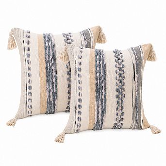 Boho Tufted Tassel Throw Pillow Covers Set of 2 Farmhouse Woven Decorative Cushion Cases