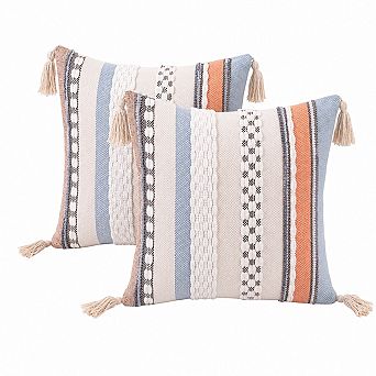 Boho Tufted Tassel Throw Pillow Covers Set of 2 Farmhouse Woven Decorative Cushion Cases