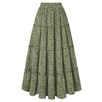 Women's High Waist Ruffle Hem Maxi Skirt With Pockets Soft Lined Casual Wear