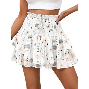 Women's High Waisted Flowy Ruffle Skort Built In Shorts Summer Active Wear