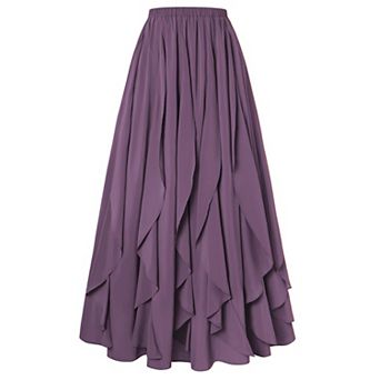 Womens Boho Renaissance High Waist Ruffle Maxi Skirt For Casual Ren Faire Vacation