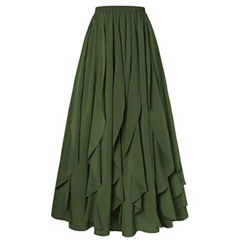 Womens Boho Renaissance High Waist Ruffle Maxi Skirt For Casual Ren Faire Vacation