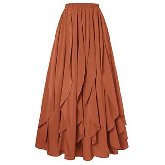 Womens Boho Renaissance High Waist Ruffle Maxi Skirt For Casual Ren Faire Vacation