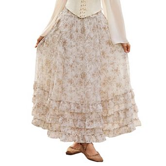 Womens High Waisted Chiffon Maxi Skirt Ruffle Tiered Flowy Aline