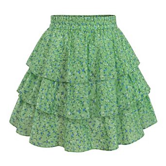 Womens High Waist Ruffle Tiered Chiffon Skorts With Pockets Built In Shorts