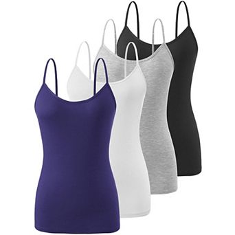 4-Pack Womens Basic Camisole Tops Soft Adjustable Spaghetti Strap Layering Undershirts
