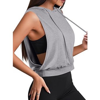 Womens Sleeveless Hooded Crop Top Athletic Gym Workout Tank Tops