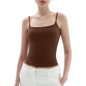 Women's Square Neck Tank Top Adjustable Spaghetti Straps Sleeveless Basic Tops