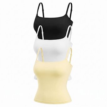 3-Pack Womens Double Lined Square Neck Spaghetti Strap Tank Top