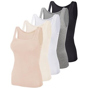 Womens 5 pc Square Neck Sleeveless Basic Tank Tops Undershirts