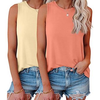 Womens 2-Pack Sleeveless Crew Neck Loose Fit Tank Tops Soft Casual Summer Wear