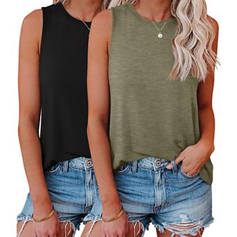 Womens 2-Pack Sleeveless Crew Neck Loose Fit Tank Tops Soft Casual Summer Wear
