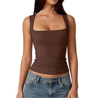 Women's Square Neck Sleeveless Stretchy Soft Fitted Tank Tops