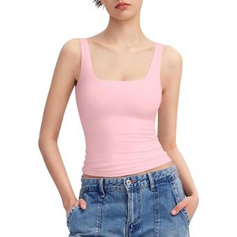 Women's Square Neck Sleeveless Double Lined Basic Tank Tops