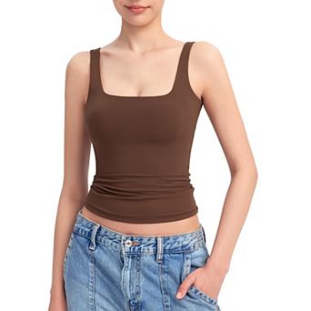 Women's Square Neck Sleeveless Double Lined Basic Tank Tops