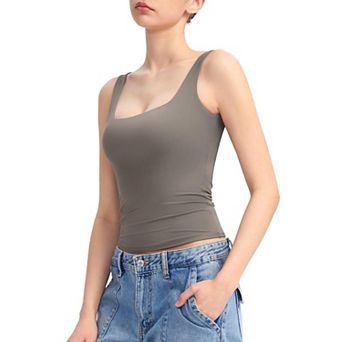 Women's Square Neck Sleeveless Double Lined Basic Tank Tops