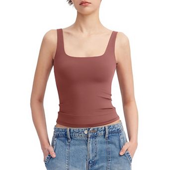 Women's Square Neck Sleeveless Double Lined Basic Tank Tops