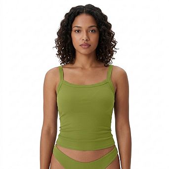 Women Ribbed Padded Square Neck Spaghetti Strap Tank Tops Summer Camisole Shirts