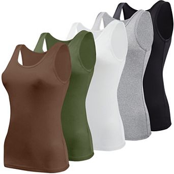 Womens 5 pc Tank Tops Basic Slim Fit Scoop Neck Summer Undershirts