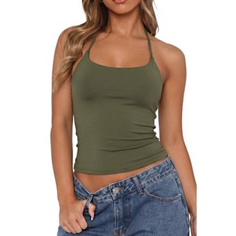 Womens Square Neck Sleeveless Crop Top Bodycon Casual Going Out Tops