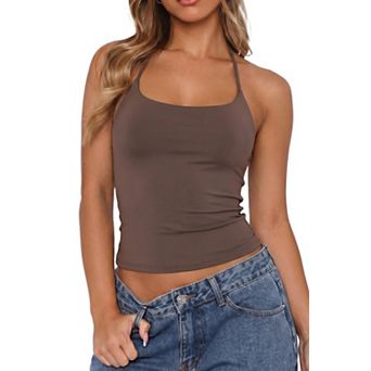 Womens Square Neck Sleeveless Crop Top Bodycon Casual Going Out Tops