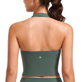 Halter Neck Backless Sports Bra Light Support Soft Stretchy Yoga Lounge Tops With Removable Pads