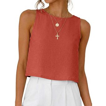 Womens Casual Crop Tank Tops Sleeveless Loose Fit Summer Beach Vacation Outfits