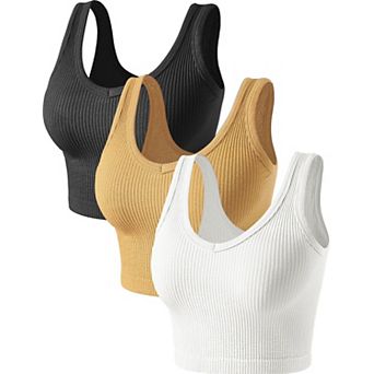 Womens 3-Pack Crop Tank Tops Fitted V Neck Workout Casual Wear