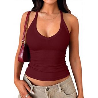 Women's V Neck Racerback Tank Tops Removable Pads Ribbed Workout Yoga Tops