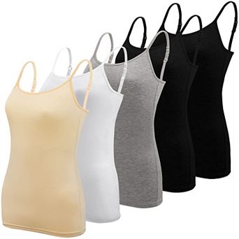 Womens 5 pc Basic Camisole Tank Tops Soft Stretch Breathable Everyday Wear
