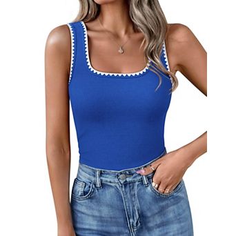 Women Square Neck Tank Tops Casual Slim Fitted Ribbed Sleeveless Shirts