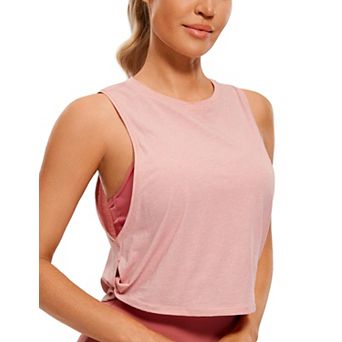 Women Sleeveless Loose Fit Cropped Workout Tops Soft Knotted Side Crewneck