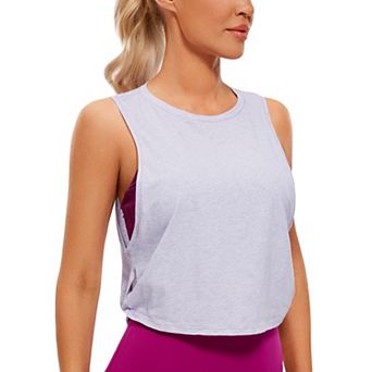 Women Sleeveless Loose Fit Cropped Workout Tops Soft Knotted Side Crewneck
