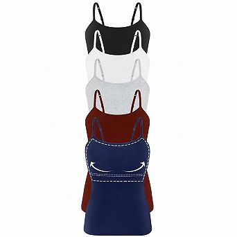 5-Pack Womens Cami Tank Tops With Adjustable Straps Shelf Bra Casual Summer Shirts